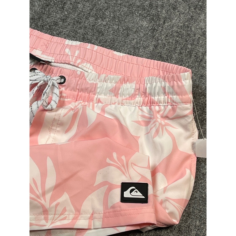 Quiksilver Floral Swim Trunks Pink White Mens Size M Beach Board Shorts